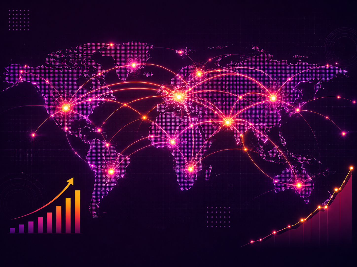 Global digital reach and marketing growth network visualization