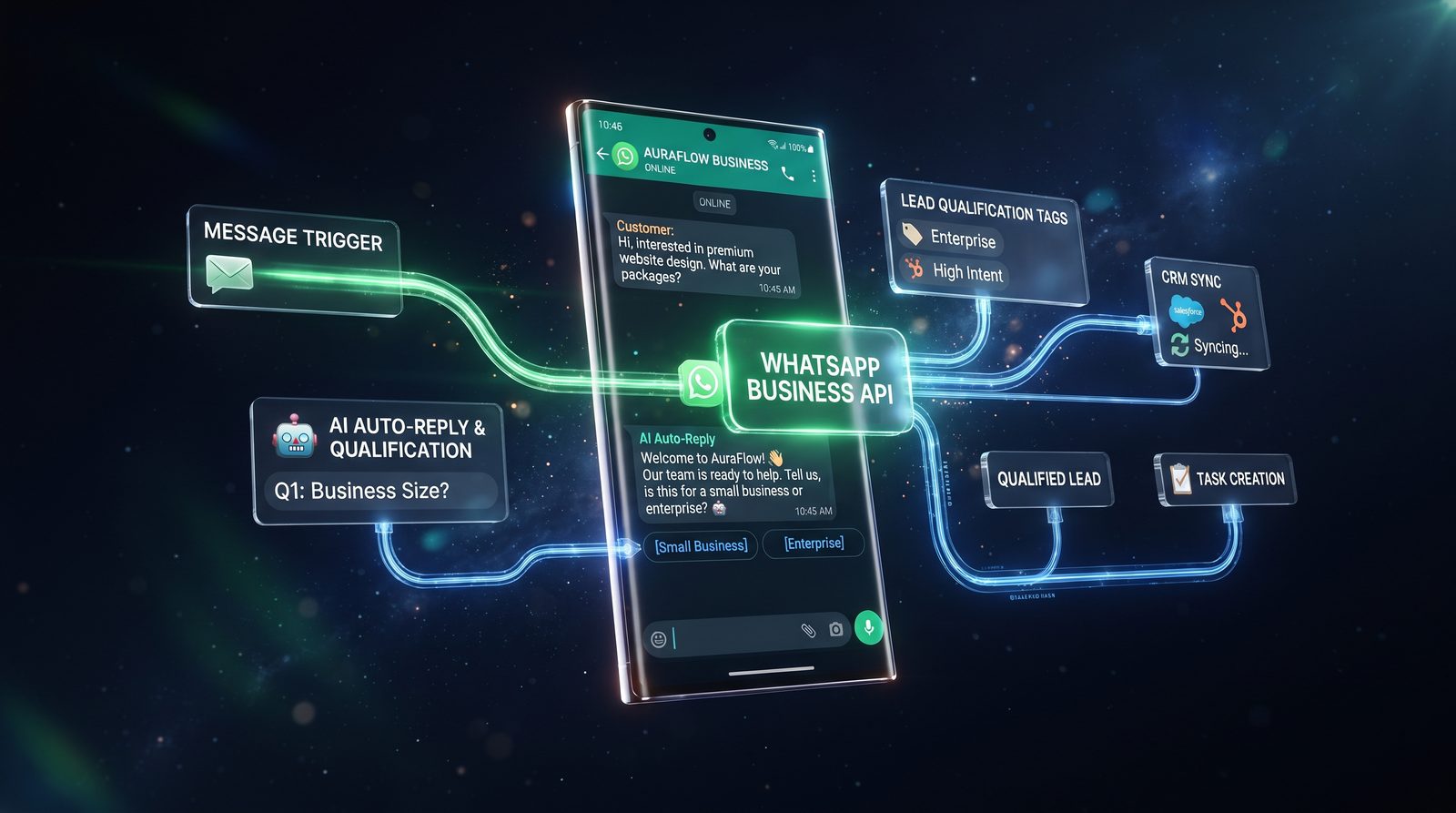 WhatsApp Business API automation with AI auto-reply and CRM sync